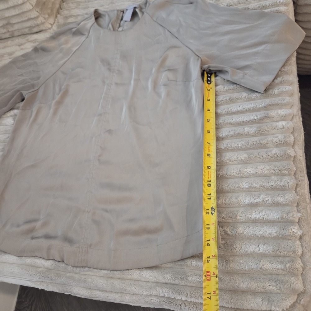 H&M Womens M Beige Solid Woven Polyester Button Front Raglan Sleeve Blouse - Picture 6 of 13